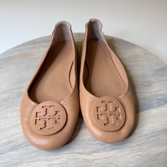 Tory Burch Women's Minnie Travel Flats Beige Leather‎ Tan Make-Up Color Size 7.5 - Picture 2 of 8